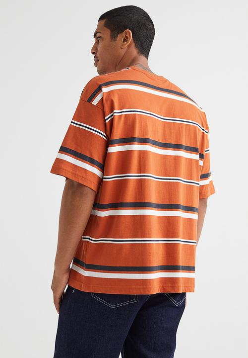H&M - Oversized fit cotton T-shirt - orange striped 