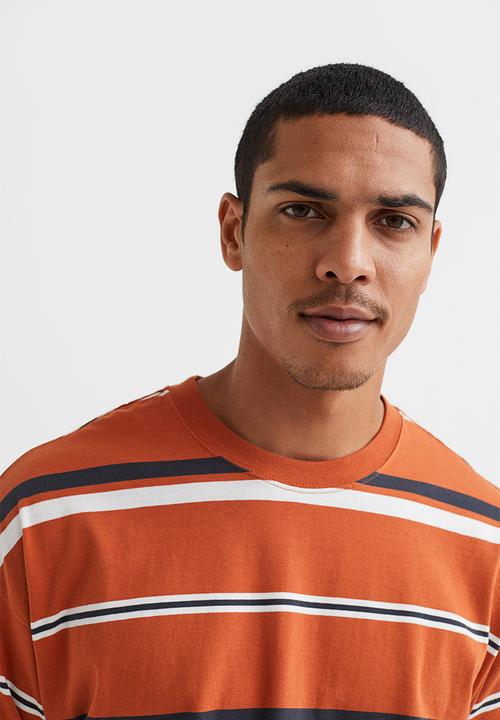 H&M - Oversized fit cotton T-shirt - orange striped 