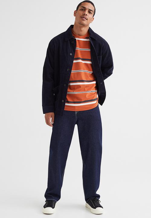 H&M - Oversized fit cotton T-shirt - orange striped 