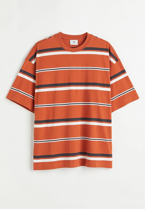 H&M - Oversized fit cotton T-shirt - orange striped 