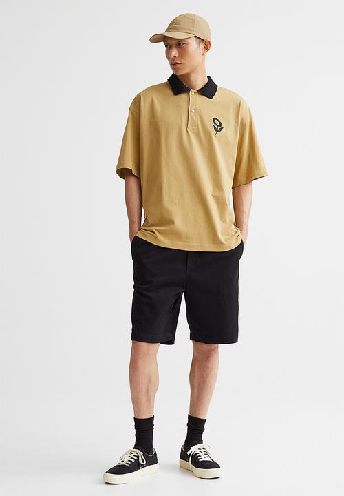 H&M - Oversized fit cotton polo shirt - mustard yellow/flower 