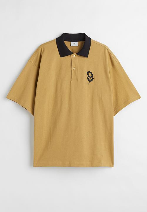 H&M - Oversized fit cotton polo shirt - mustard yellow/flower 