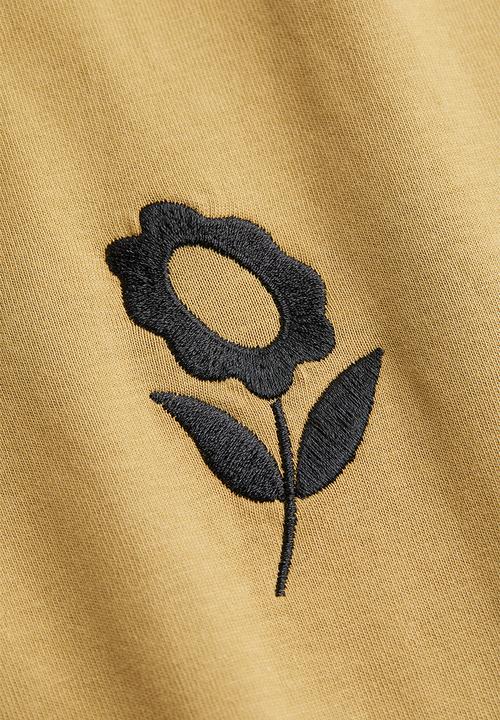 H&M - Oversized fit cotton polo shirt - mustard yellow/flower 