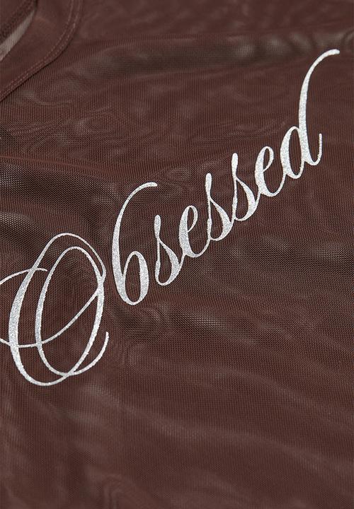 H&M - Printed T-shirt - dark brown/obsessed