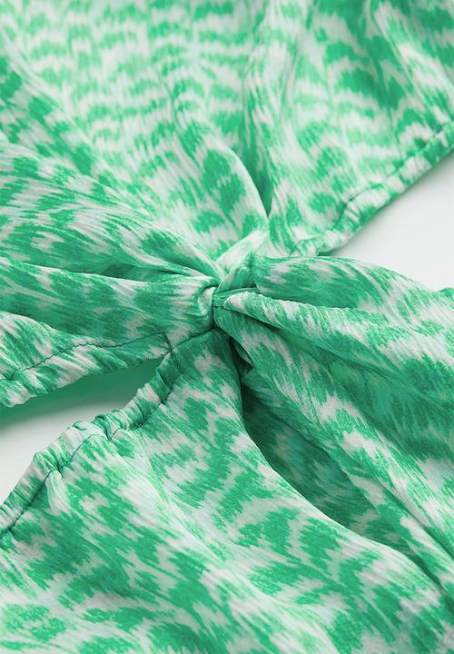 H&M - Balloon-sleeved cut-out crêpe dress - green/patterned