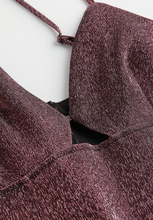 H&M - Cut-out mini dress - dark red/glittery