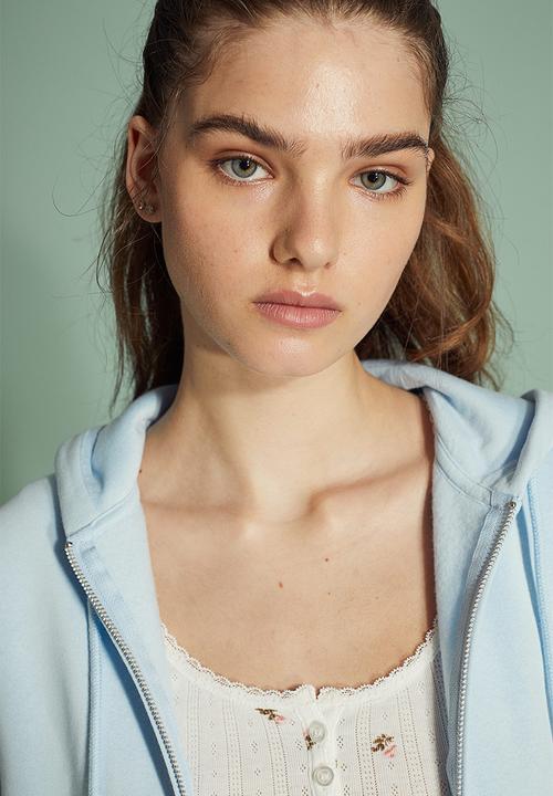 H&M - Cropped zip-through hoodie - light blue