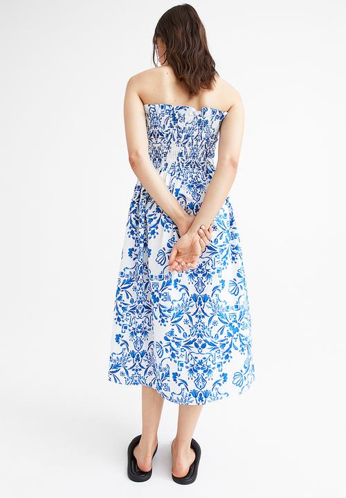 H&M - Smock-topped dress - white/blue patterned
