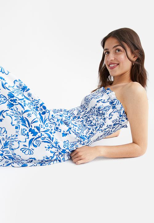 H&M - Smock-topped dress - white/blue patterned