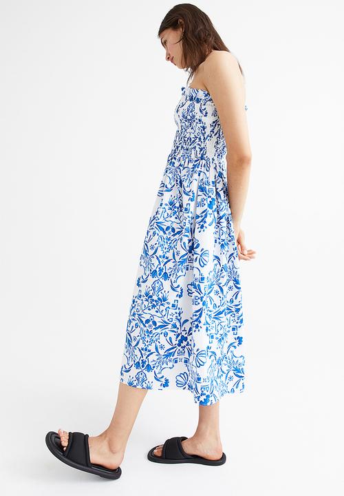 H&M - Smock-topped dress - white/blue patterned