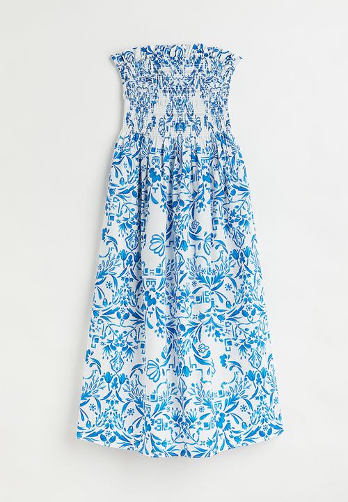 H&M - Smock-topped dress - white/blue patterned