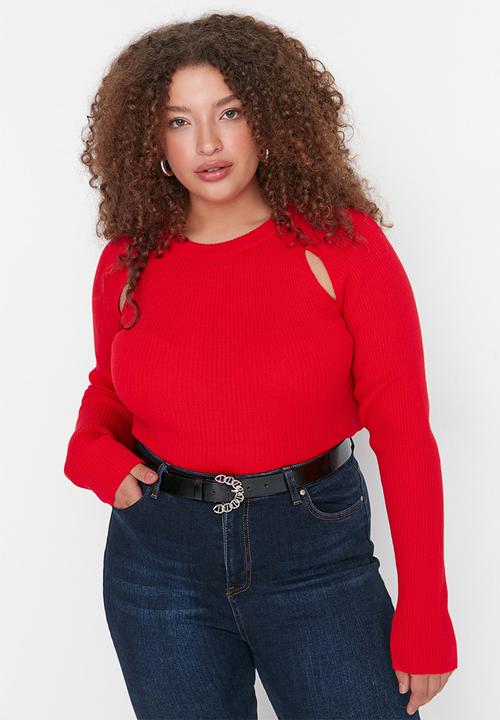 Trendyol - Plus cutout detail knit sweater - red