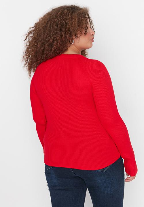 Trendyol - Plus cutout detail knit sweater - red
