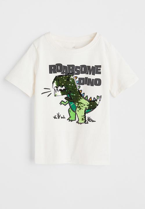 H&M - Sequinned T-shirt - natural white/dinosaur