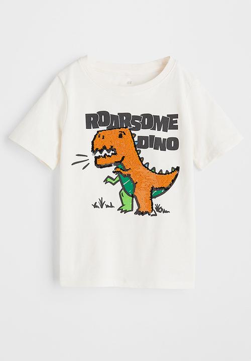 H&M - Sequinned T-shirt - natural white/dinosaur