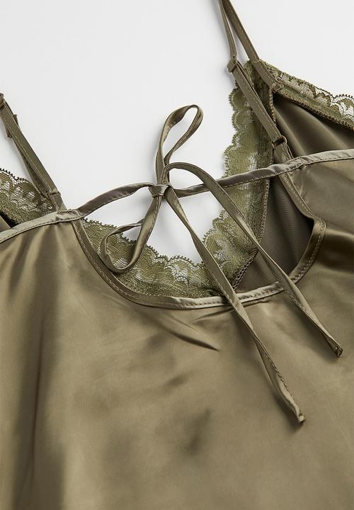 H&M - Satin slip dress - khaki green
