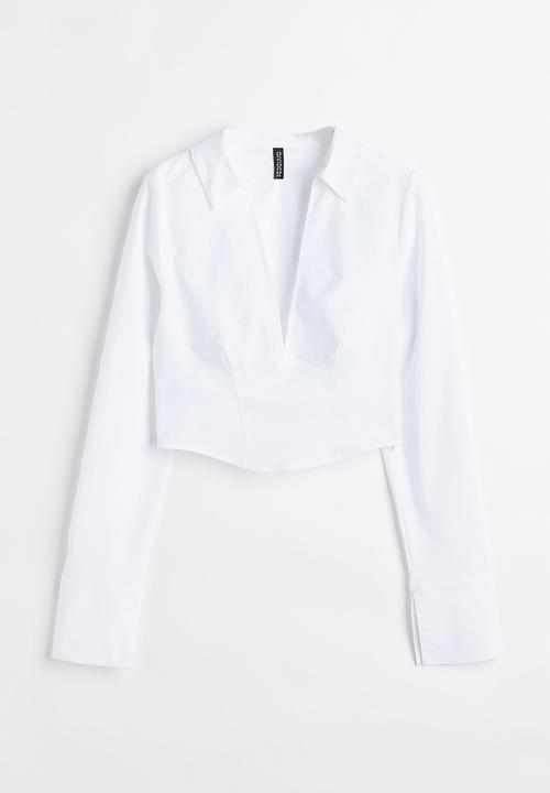 H&M - Corset-style v-neck shirt - white