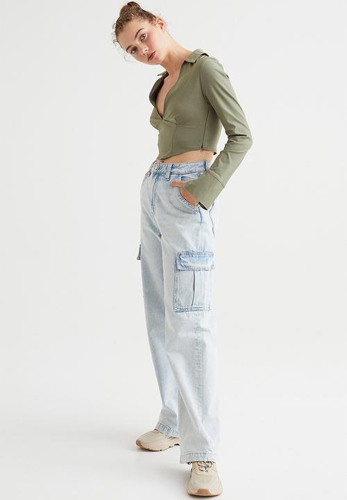 H&M - Corset-style v-neck shirt - khaki green