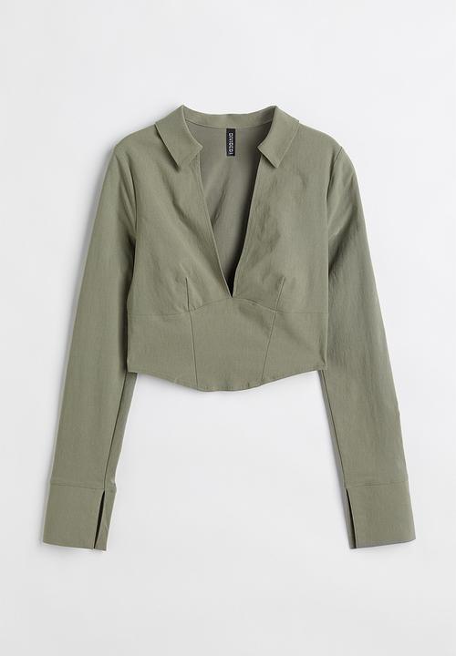 H&M - Corset-style v-neck shirt - khaki green