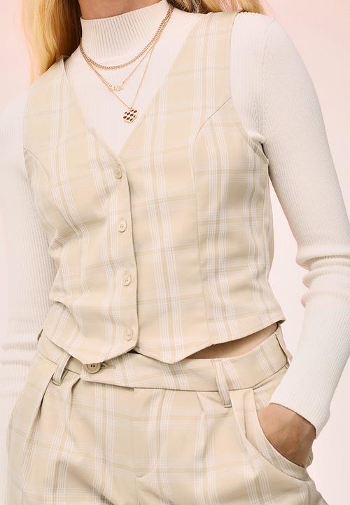 H&M - Suit waistcoat - light beige/white checked