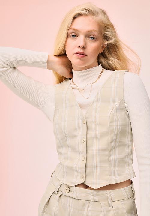 H&M - Suit waistcoat - light beige/white checked