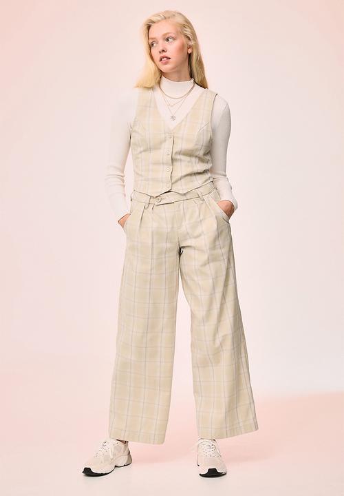 H&M - Suit waistcoat - light beige/white checked
