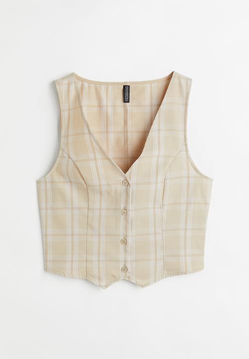 H&M - Suit waistcoat - light beige/white checked
