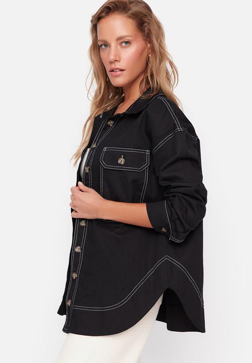 Trendyol - Double pocket oversized shirt - black