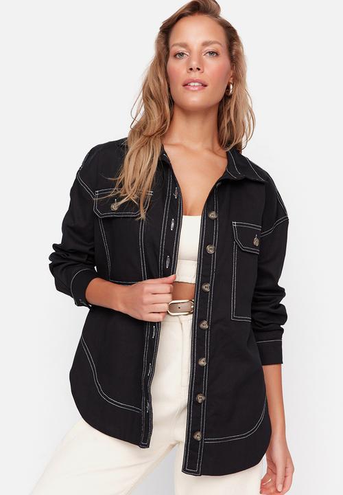 Trendyol - Double pocket oversized shirt - black