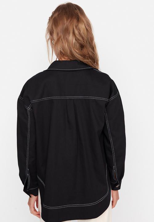 Trendyol - Double pocket oversized shirt - black