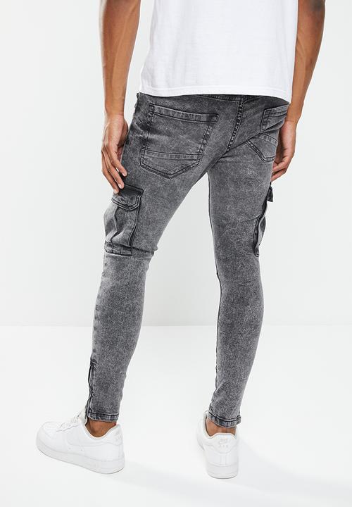 Brave Soul - Mjn-harrisonchar acid wash cargo skinny - grey