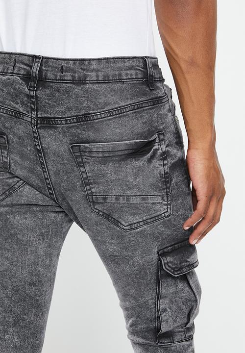 Brave Soul - Mjn-harrisonchar acid wash cargo skinny - grey