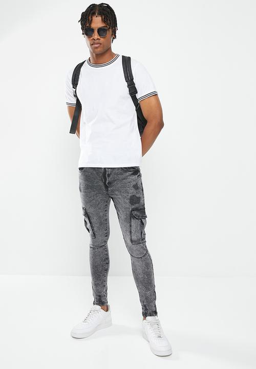 Brave Soul - Mjn-harrisonchar acid wash cargo skinny - grey
