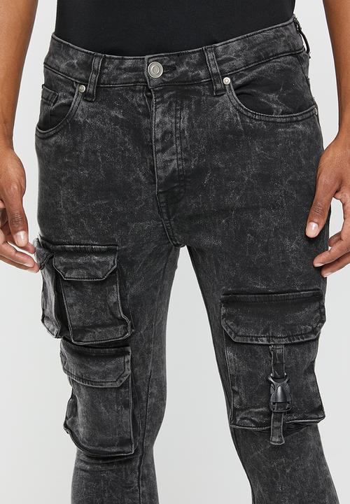 Brave Soul - Mjn-peruacid cargo denim acid wash skinny - black