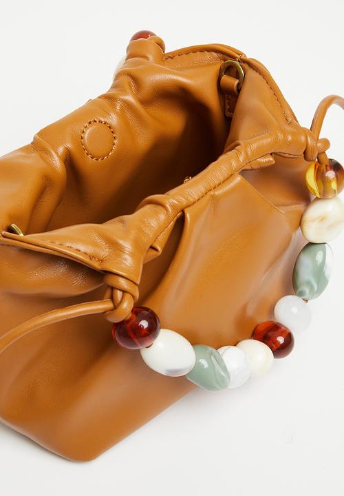 Tessa Design - Natasha faux leather bag with beads - tan