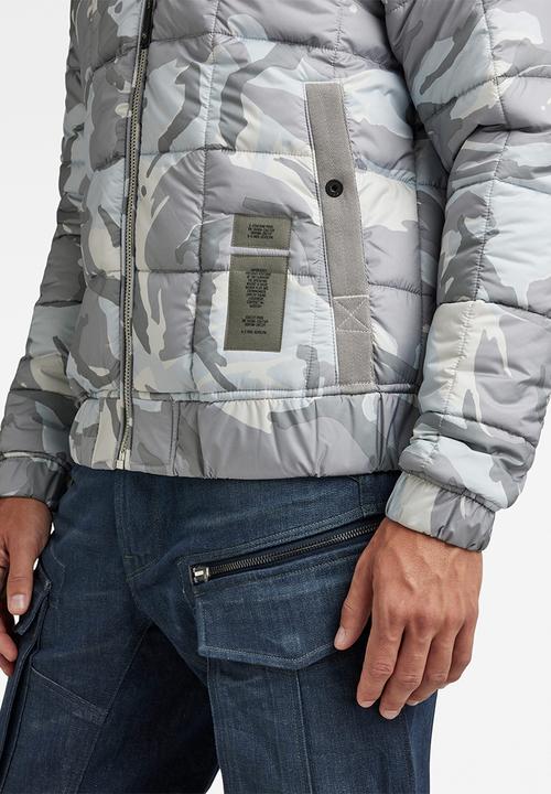 G-STAR - Meefic squared quilted hooded jacket - cool grey woodland camo