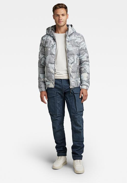 G-STAR - Meefic squared quilted hooded jacket - cool grey woodland camo
