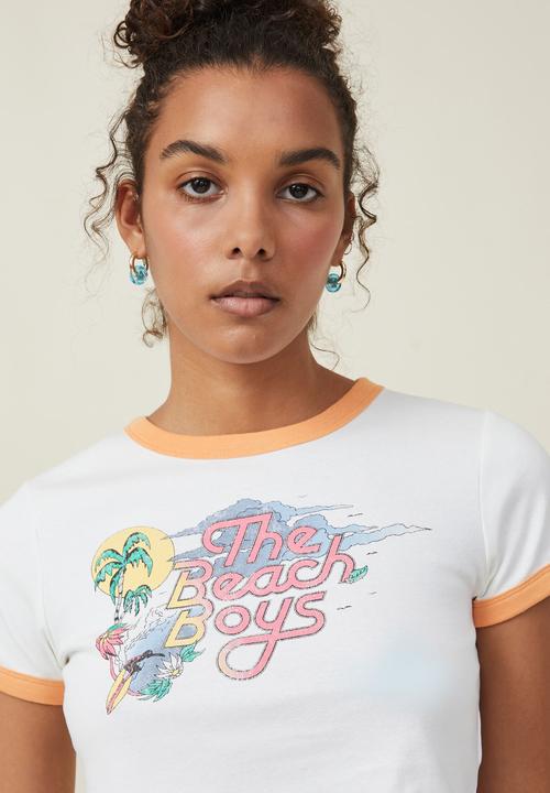 Cotton On - Micro fit rib graphic license tee - lcn br the beach boys/vintage whit
