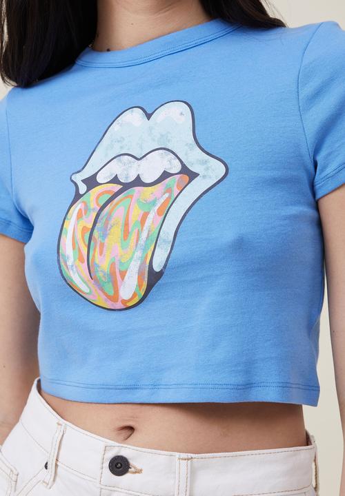 Cotton On - Micro it rib graphic tee - lcn br rolling stones/blue