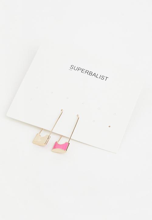 Superbalist - Safety pin earrings - gold & pink