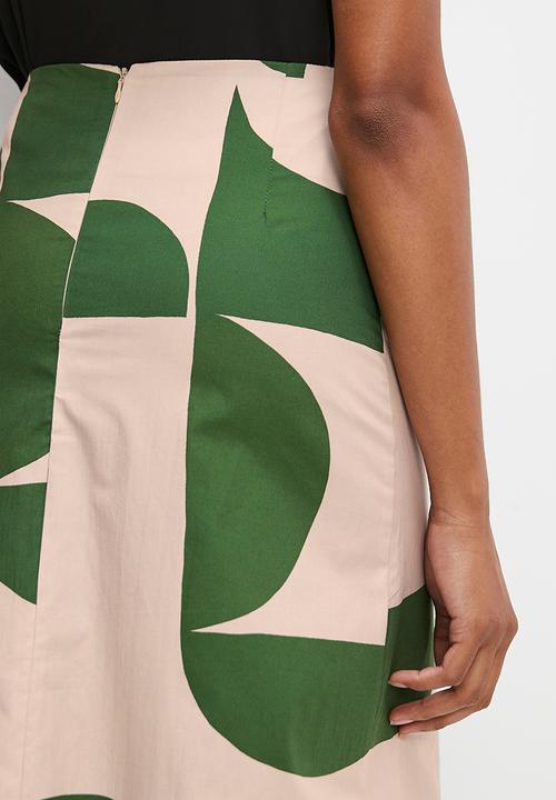 edit - Highwaist collumn midaxi skirt - green large abstract