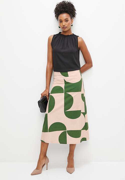 edit - Highwaist collumn midaxi skirt - green large abstract