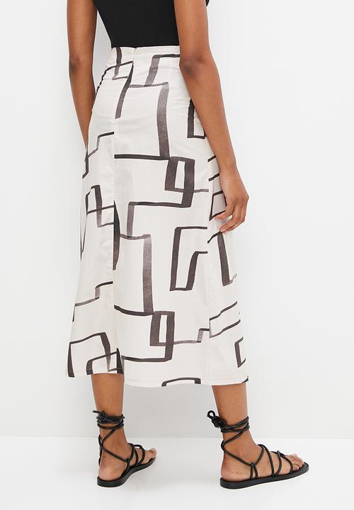 edit - Highwaist collumn midaxi skirt - black linear sketch
