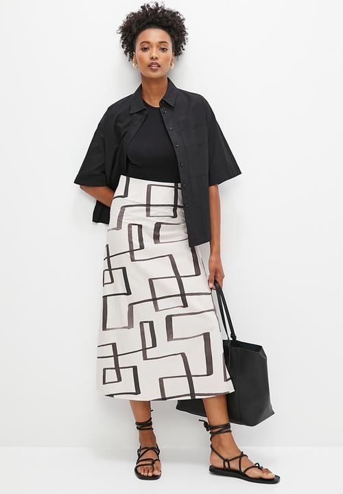edit - Highwaist collumn midaxi skirt - black linear sketch