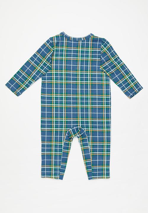 Cotton On - The long sleeve snap romper lcn - lcn app casey plaid/the beatles logo