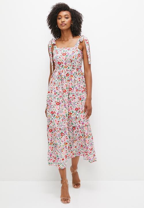 MILLA - Shoulder tie midi dress - red garden
