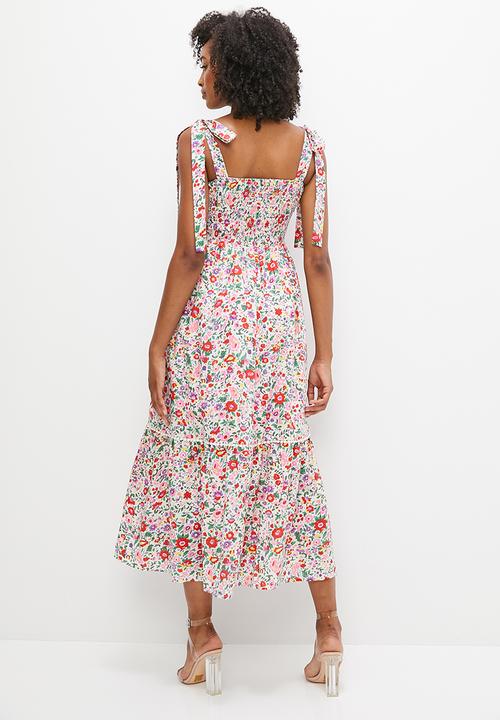 MILLA - Shoulder tie midi dress - red garden