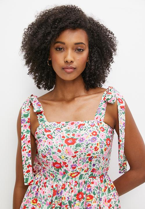 MILLA - Shoulder tie midi dress - red garden