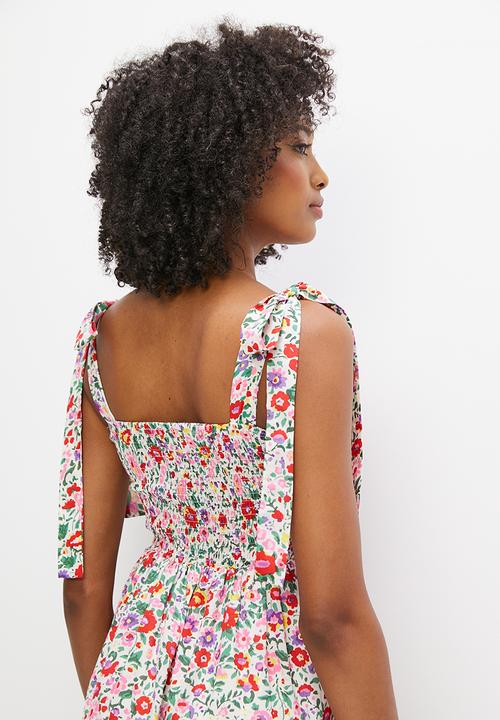 MILLA - Shoulder tie midi dress - red garden