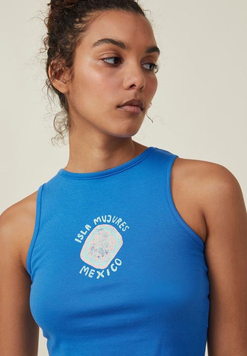 Cotton On - High neck graphic tank - isla mujares/brightest blue